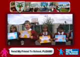 Frame from video of children displaying their Send My Sister to School artwork.